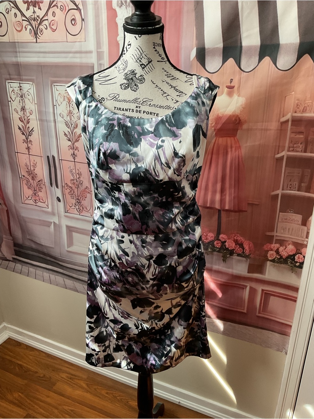 Dress Barn Purple and Gray Floral Midi Dress